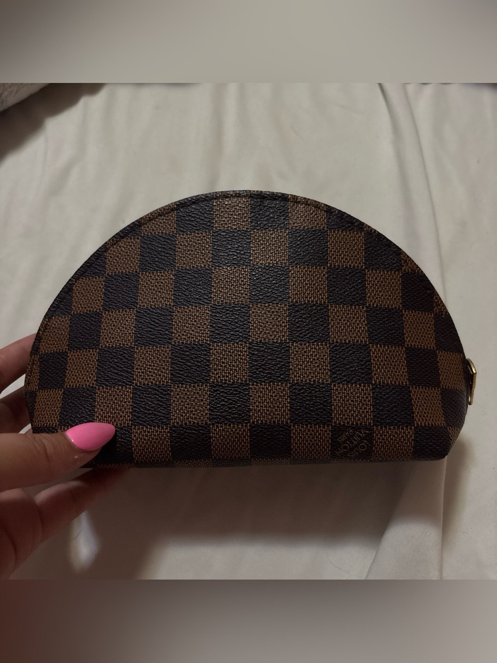 Designer-Style Brown Check Cosmetic Pouch